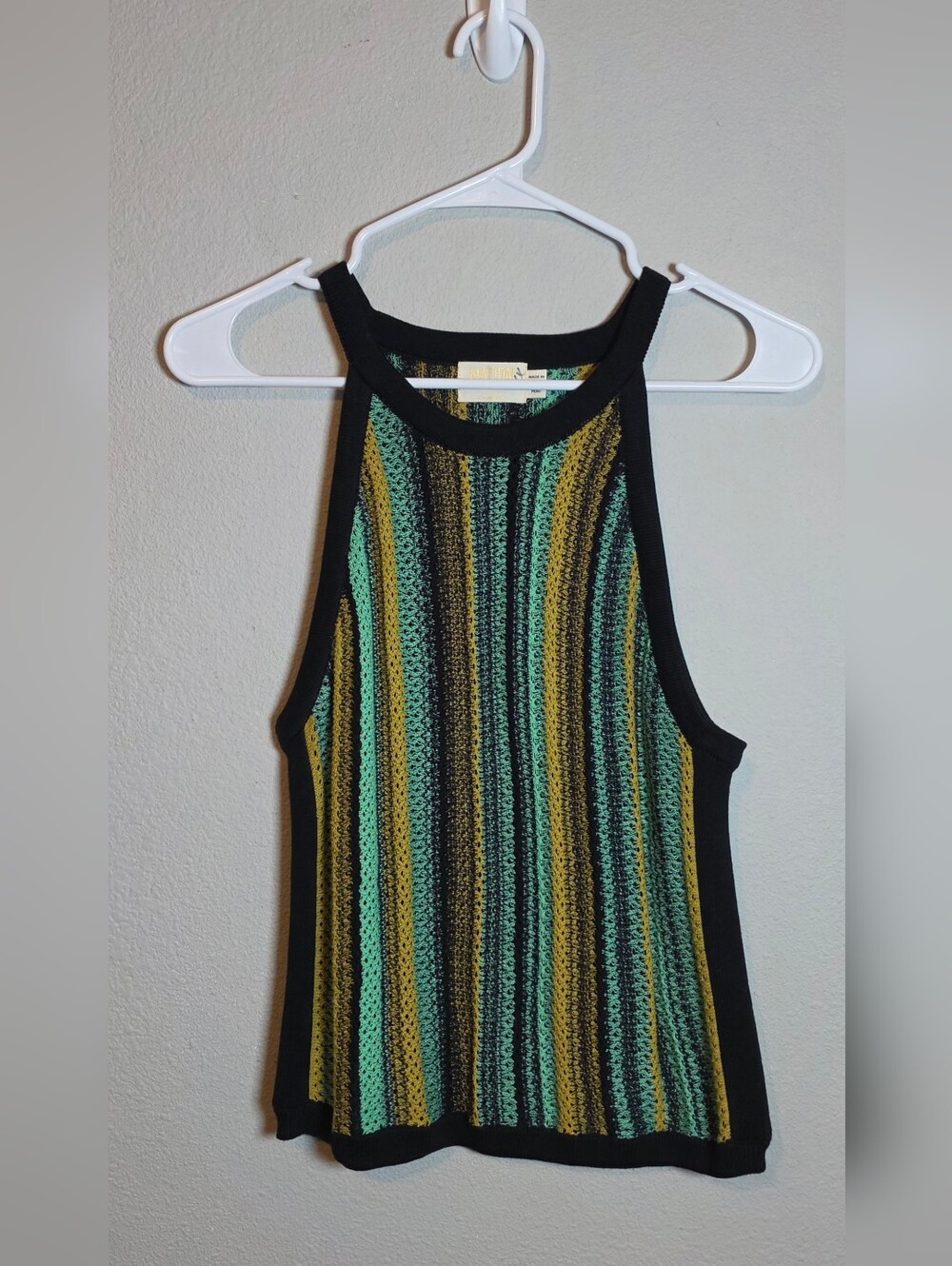 ​Nation LTD Mari Crochet Stripe Halter Top Size M Jungle Stripe Pima Cotton Boho - Picture 5 of 9